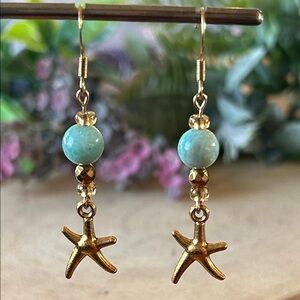 Handmade Amazonite + Gold Starfish Dangle Earrings